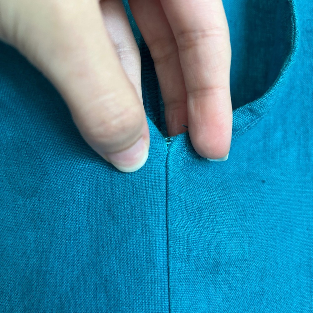 Bryn Walker 100% Linen Dark Teal Baxter Short Sleeve Sharkbite Hem Tunic Top XL - Picture 10 of 13